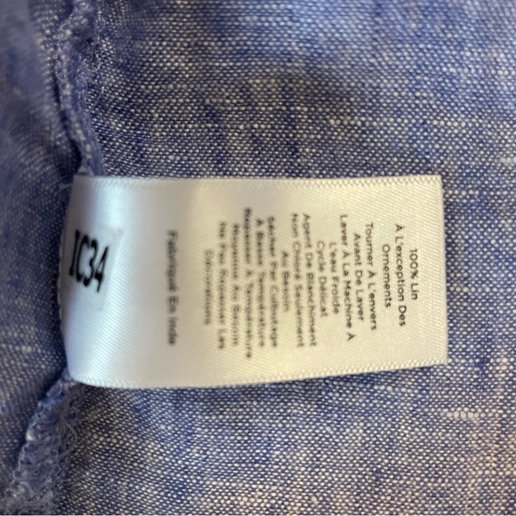 Talbots  100% Linen Blue Embroidered Short Sleeve Blouse Petite Medium - Picture 8 of 8